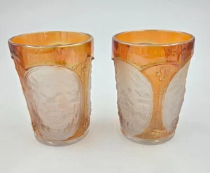 2 Imperial Glass Marigold Carnival Glass Windmill Tumbler SATIN CAMEO Set of Two - Picture 1 of 3
