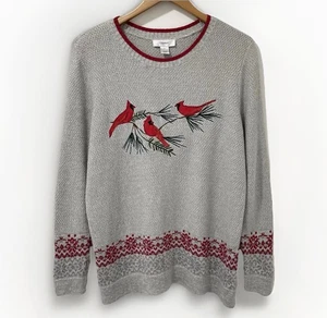 CJ Banks Embroidered Birds Tunic Jumper Women's XL Grey Knit Longline Sequins - Picture 1 of 19