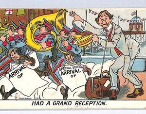 GB COMIC ART Postcard MARCHING BAND/SEASIDE PIER Used 1908? Manchester WP334 - Picture 1 of 12