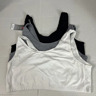 Hanes Women’s 3-pack Bras Size 2X B-C 44-46 Scoop Crop Bralette Cotton Stretch - Image 1 of 4