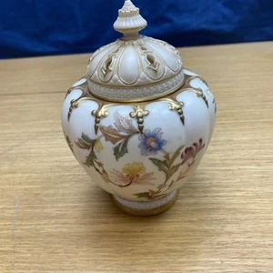 "Antiguo tarro de popurrí floral de porcelana marfil Royal Worcester 1312 del siglo XIX de 6 3/4""" - Imagen 1 de 9