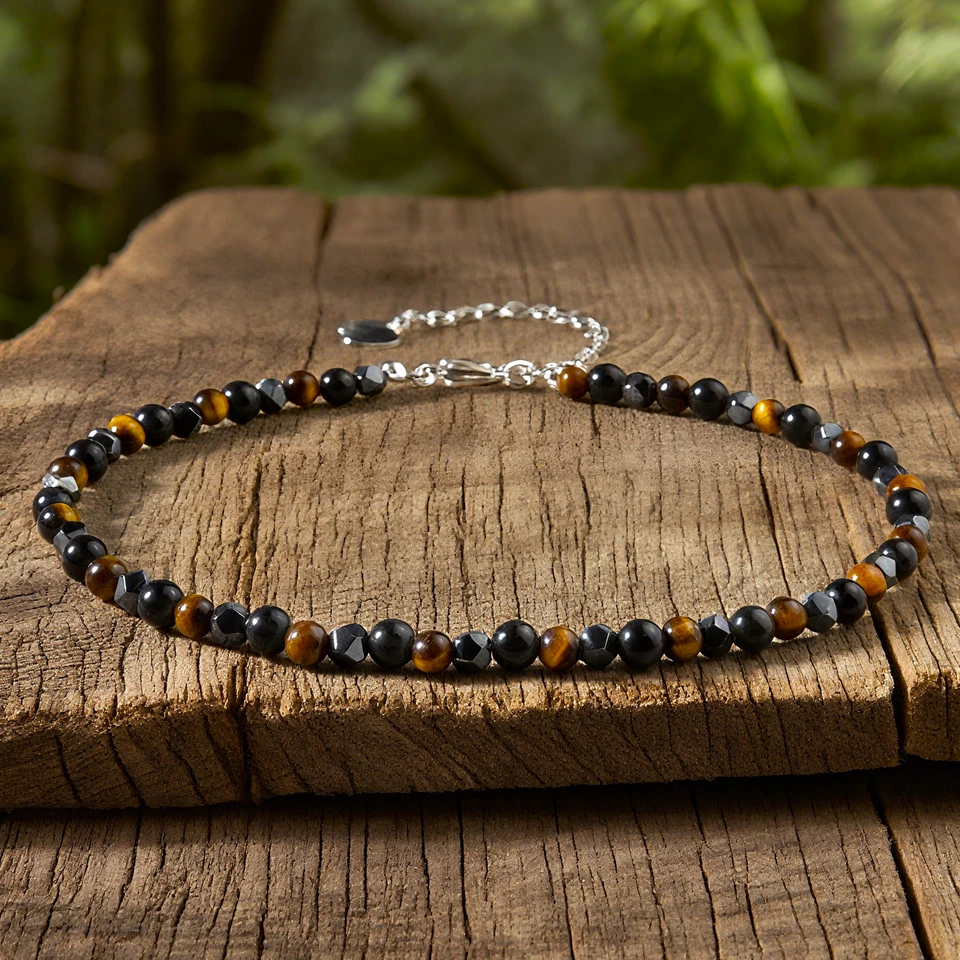 Triple Protection Bracelet Anklet Hematite Tiger Eye Obsidian Bead Women Anklet - Image 1 of 2