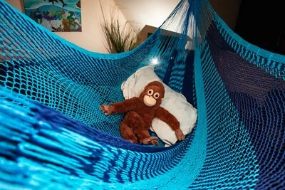 Mexikanische Hängematte "Mikko" weiche robuste Baumwolle Familie blau-hellblau - Bild 1 von 4