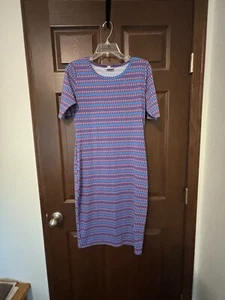 Lularoe Women’s Julia Midi Dress Red White Blue Multicolor Arrow Print sz S - Picture 1 of 3