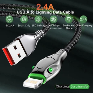 USB To 8 pin Braided Cable Fast Charging Cord Data Charger For iPhone 14 13 12++ - Picture 1 of 10