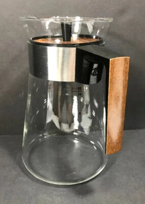 Jarra de café de vidrio Pyrex de repuesto con mango y tapa de madera sintética vintage Foto 1 de 4