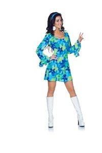 Peace Love Groovy Wild Flower Mini Dress Halloween Hippie Costume Women Size M - Picture 1 of 8