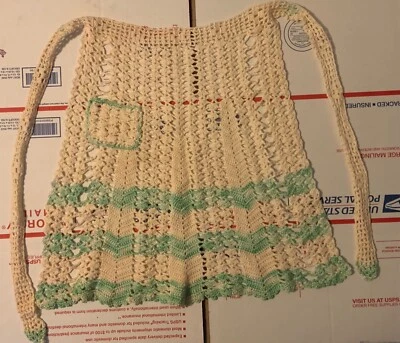 DELANTAL VINTAGE AÑOS 60 CRIADA GANCHILLO MARFIL/AQUA #15195 Foto 1 de 3