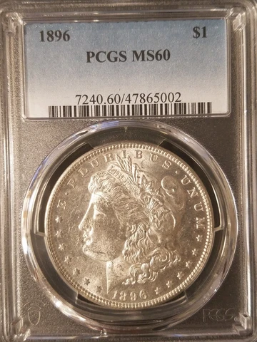 1896  $1  Morgan Silver Dollar * PCGS MS60 * Lustrous White Coin Cover