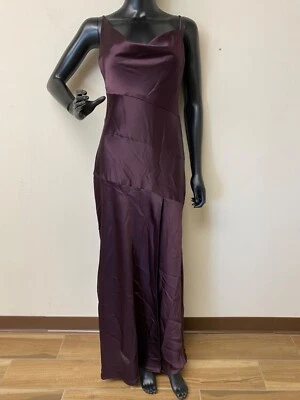 Aqua Women's Black Belted Cowl Neck Silky Satin Maxi Dress Gown Size 0 NWT - Image 1 of 4