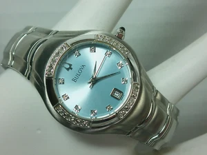 Bulova Maesto Quartz 96R02 Blue MOP Pearl Diamond Stainless Steel Flex Link Band - Picture 1 of 24