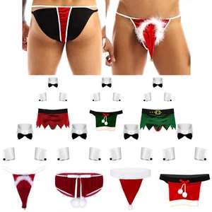 Mens Christmas Costume Gentleman Lingerie Set With Neckline Outfits Flannel Red - Picture 1 of 63