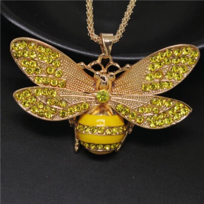 Nuevo Moda Mujeres Amarillo Estrás Miel Insecto Cristal Colgante Cadena Collar Foto 1 de 4