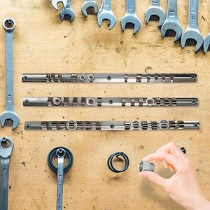 NEW 3PC SOCKET RAIL SET TOOLS WALL MOUNTING STORING ORGANISE HOLDS 15 SOCKETS - Picture 1 of 7