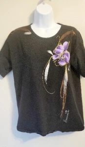 Vintage 90s Y2K Gold Metallic & Watercolor Floral Hawaii Souvenir Shirt Anvil M - Picture 1 of 4
