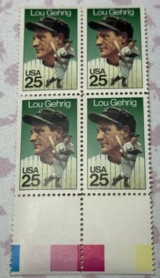 Scott # 2417 - US Block Of 4 - Lou Gehrig - MNH - 1989 Baseball OG - Image 1 of 2
