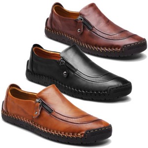 Men Comfort Moccasins Leather Casual Zipper Shoes Breathable Antiskid Loafers