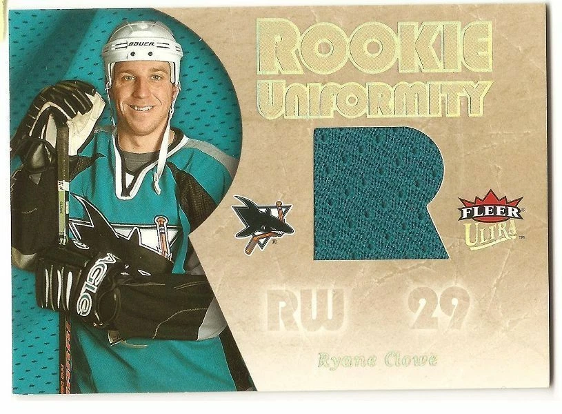 2005-06 FLEER ULTRA RYANE CLOWE ROOKIE UNIFORMITY SHARKS JERSEY RU-RC RC - Image 1 of 1