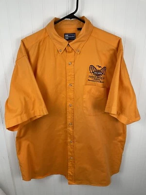 Harley Davidson  XL Embroidered Orange Button Up Shirt Short Sleeve Panama City - Image 1 of 4