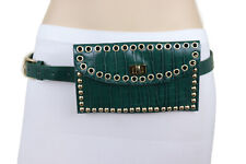 Women Green Faux Leather Elegant Party Fashion Belt + Wallet Gold Metal Stud S M