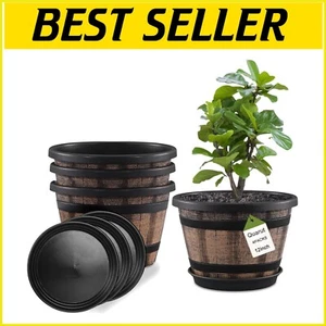 Eco-Friendly 12 Inch Whiskey Barrel Planters - Set of 4 for Indoor & Outdoor Use - Picture 1 of 8