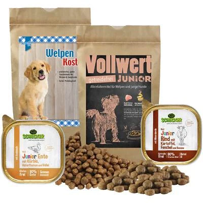Schecker Testpaket für Welpen - Hundefutter - 2 x Trockenfutter - 2 x Nassfutter - Bild 1 von 3