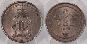 Sweden 1875 2 Ore PCGS MS 64 BROWN Highest Graded By PCGS None Hgher PC1384 comb - Picture 1 of 5