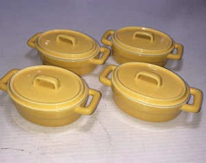 Set of 4 Pier 1 Ramekins Dessert Brulee Oval Baking Dish w/Lids Yellow 6" - Picture 1 of 8