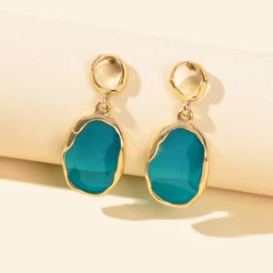 Blue Resin Gold Plated Geometric Hypoallergenic Stud Transparent Trendy Earrings - Picture 1 of 4