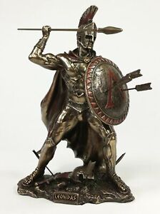 8" LEONIDAS Greek Warrior SPARTAN KING Statue W Spear & Arrows in Hoplite Shield