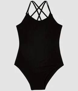 $29 Flo Kids Girls Black Strappy Active Dance Jumpsuit Leotard One Piece Size 14 - Picture 1 of 2