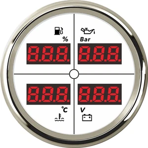 52mm 4in1 Gauge Car Fuel Level Gauge 0-190ohms Water Temp Oil Pressure Voltmeter - Picture 1 of 6
