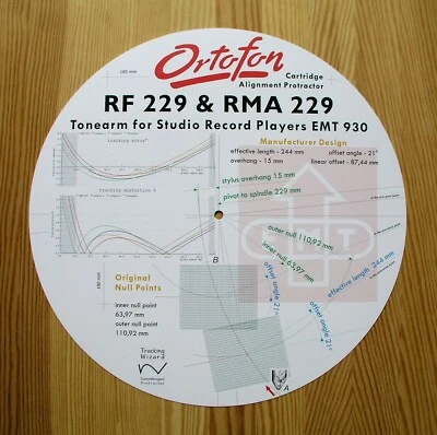 Ortofon RF-229 & RMA-229 Custom Designed Tonearm Cartridge Alignment Protractor - Image 1 of 4
