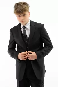 Boys Formal Black Designer Page Boy Wedding Prom Tailored Fit Funeral Suits - Picture 1 of 7