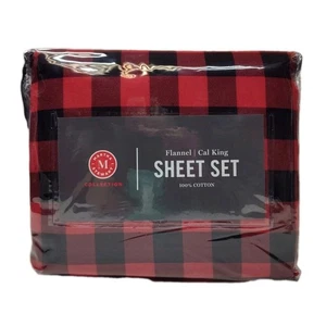 Martha Stewart Collection Buffalo Check Cal-King 4pc Flannel Cotton Sheet Set - Picture 1 of 7