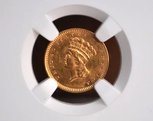 1862 $1 NGC MS61 One Dollar Gold Indian Princess Civil War Date - Picture 1 of 8