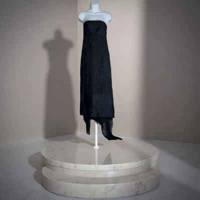 $1600 DONNA KARAN NY Negro Seda Formal Apliques Vestido/Vestido con Chal Talla 4 Foto 1 de 4