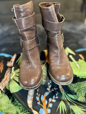 Botas femininas Sam Edelman Troy Moto fivela couro panturrilha média marrom 8,5 - Imagem 1 de 4