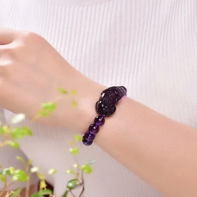 Amethyst Armband Pixiu Bringen Reichtum Chinesische Fengshui Biest Kristal Perle - Bild 1 von 4