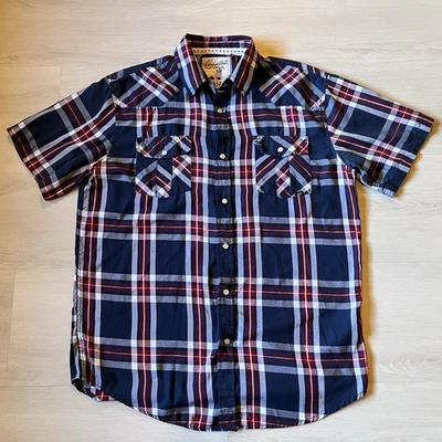 Coastal Men's Western Red White Blue Plaid Short Sleeve Pearl Snap Shirt Size XL - Image 1 of 4