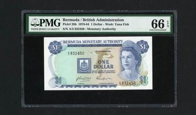 BERMUDA Banknote P 28b , 1979 , 1 Dollar , PMG 66 EPQ Queen Elizabeth II - Image 1 of 2