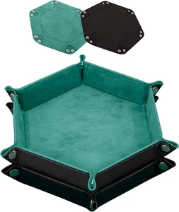 2 Stück Würfelablage PU Leder Würfelschalen klappbar Sechseck Würfelhalter Tablett für Di - Bild 1 von 12