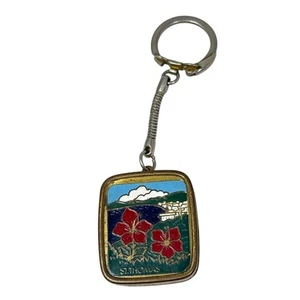 Vintage St Thomas Spieluhr Schlüsselanhänger mit Sankyo Bewegung Japan tropische Blume - Bild 1 von 4