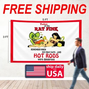 Ratte Fink Banner Flagge 3 x 5 Fuß Hot Rod Speed Shop Auto Mechaniker Garage Männerhöhle - Bild 1 von 14