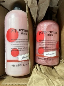 Philosophy Hydrating shower gel 32 oz With Pump & 16 Oz Set - Peppermint Stick - Picture 1 of 3