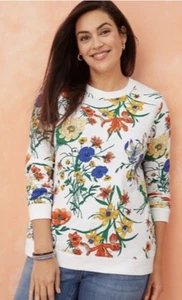 Talbots Pullover Sweatshirt Damen Large Vivid Botanical Flowers Waldfee L - Bild 1 von 5
