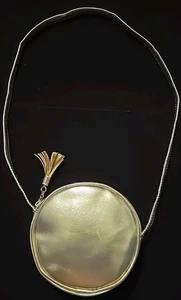 Borsa a tracolla rotonda dorata borsetta circolare accenti oro novità borsetta 6" diam. - Foto 1 di 7