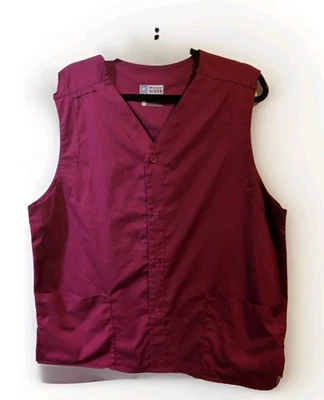 Colete de trabalho Wonder Wink botão de trabalho esfoliante frontal laboratório vinho tinto grande EXCELENTE! - Imagem 1 de 4