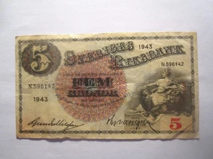 1943 SWEDEN 5 KRONOR - Picture 1 of 2