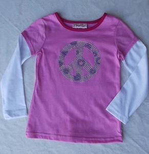 Fleurish Girl Pink/White Embellished "Peace" Long Sleeve T-Shirt 4 NWT G82208 - Picture 1 of 1
